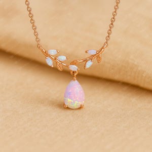 Vintage Art Deco Opal Necklace: Rose Gold Leaf Pendant