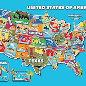 USA Kinder Karte – USA Hauptstadt Geographie Lernposter für Kinder – Amerikanische Karten für Kleinkinder