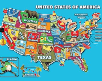 Mappa degli Stati Uniti per bambini - Poster educativo con stati e capitali