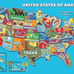 DRUCKBARE USA Karte für Kinder – Hauptstadt der USA für Kinder Geographie Lernposter für Kinder