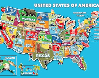 アメリカ合衆国の子供向け地図プリント – アメリカ合衆国の首都地理