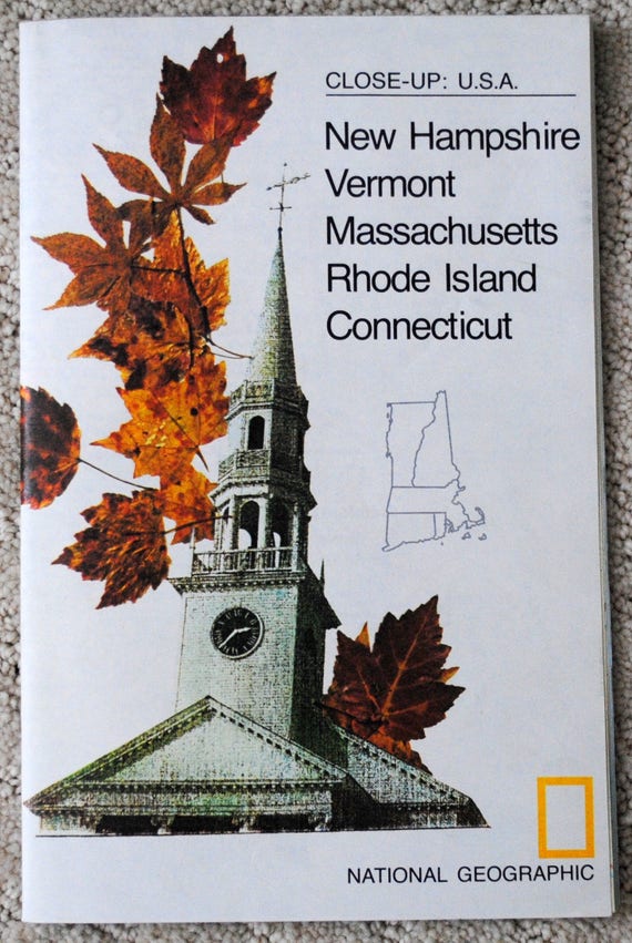 Vintage 1975 National Geographic Map of New Hampshire Vermont Massachusetts ..