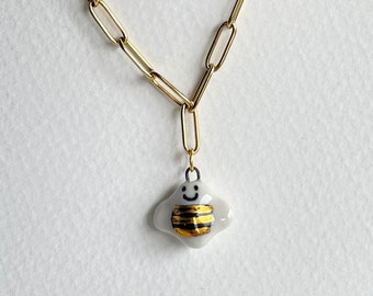 Queen-Bee. Bee. Tiny bumble bee. Porcelain charm. Cute, delicate miniature insect charm