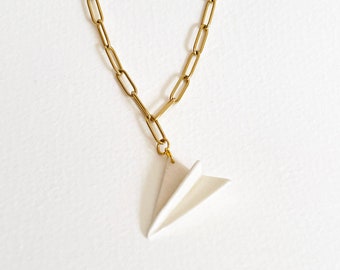 Paper airplane pedant. Cute, delicate airplane porcelain charm. Miniature paper airplane. Ceramic pedant