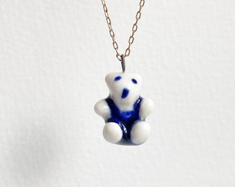 Teddy bear. Miniature teddy. Porcelain charm. Cute, delicate teddy bear charm