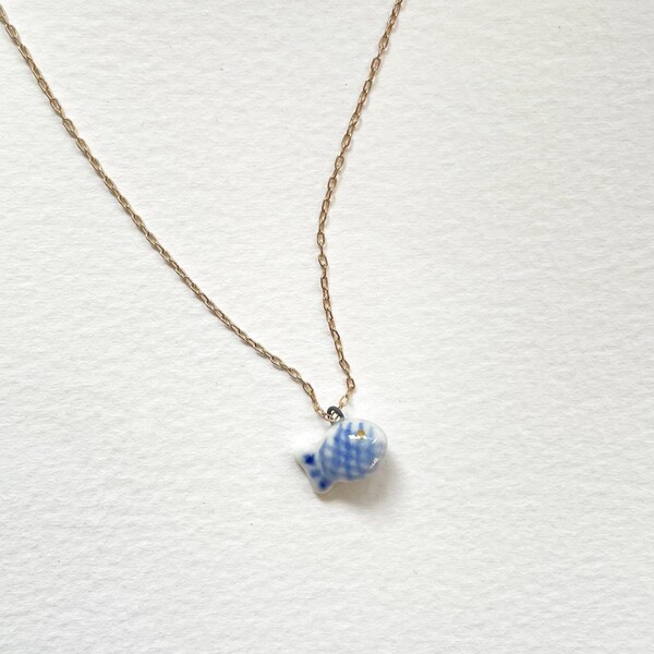 Hand-Painted Porcelain Fish Charm, Delicate Miniature Pendant