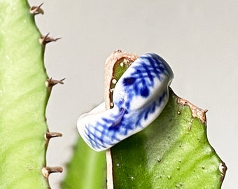 Snake. Porcelain ring. Blue and white design. Hand made and a little wonky but beautiful piece of jewellery