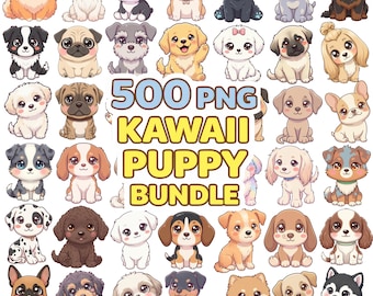 500 PNG Kawaii Puppy Bundle — Dog Clipart Pack, 300 DPI Transparent PNGs, Commercial Use