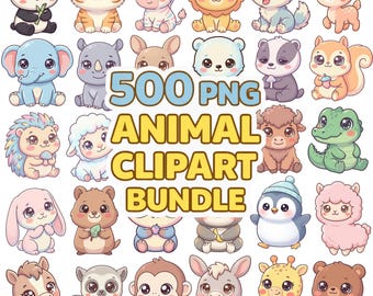 500 Kawaii Tier Clipart PNGs - Clipart Bundle, transparent - Baby Tiere Aufkleber & Printables - Kommerzielle Nutzung