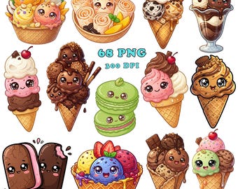 68 Kawaii Ice Cream PNGs — High-Res Dessert Clipart: Popsicles, Cones, Sundaes & Macarons | Transparent PNGs