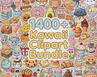 1400+ Kawaii Clipart Bundle, Animals Food Fruits PNG, Mega Digital Download, Commercial Use for Crafts and Stickers