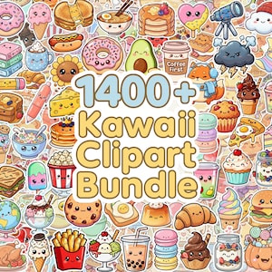 Kawaii Clipart Bundle, 1400+ PNGs, Animal Food Fruits & More, Commercial Use, Digital Stickers, image 1