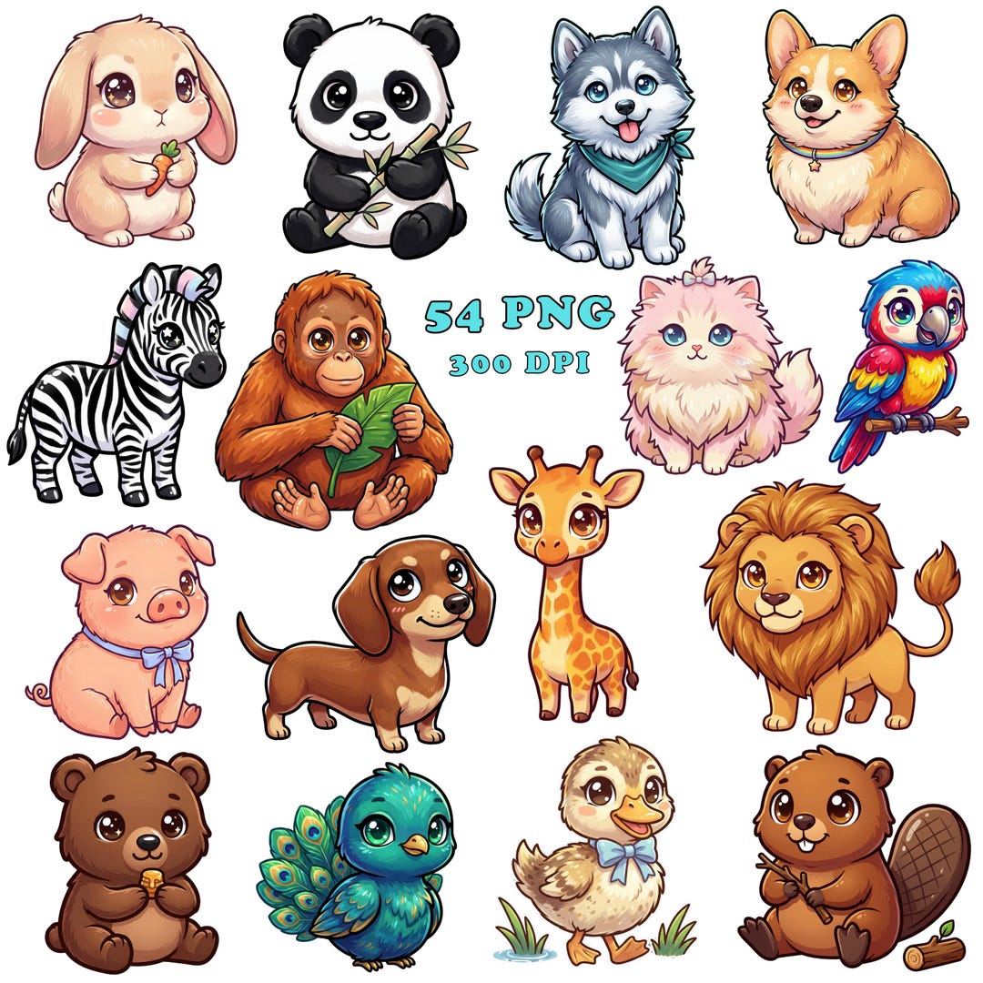 54 Kawaii Animal Clipart PNG — Chibi Pets & Wild Animals, Transparent ...