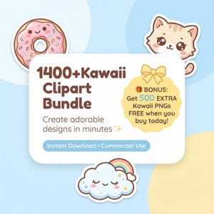 Kawaii Clipart Bundle, 1400+ PNGs, Animal Food Fruits & More, Commercial Use, Digital Stickers, image 2