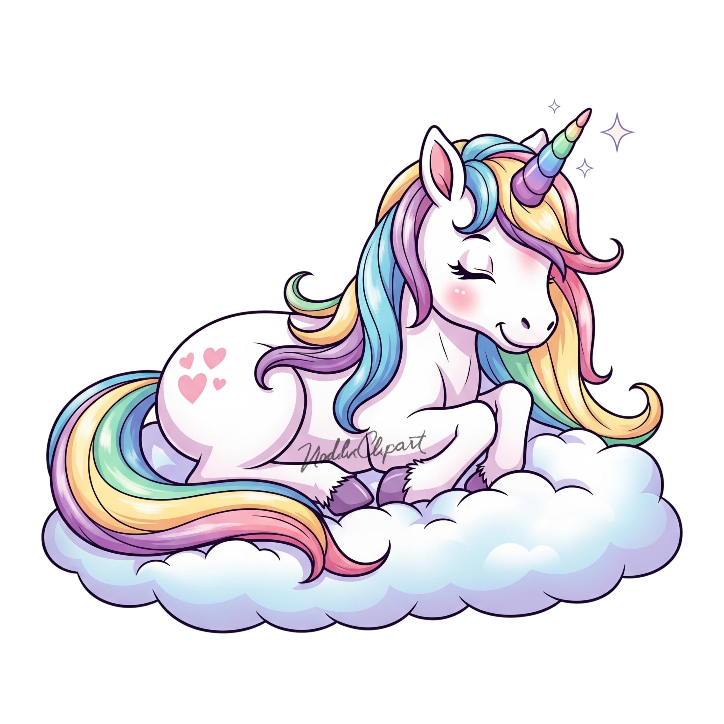 Rainbow Unicorn Clipart Bundle — 64 PNG Magical Kawaii Unicorns ...