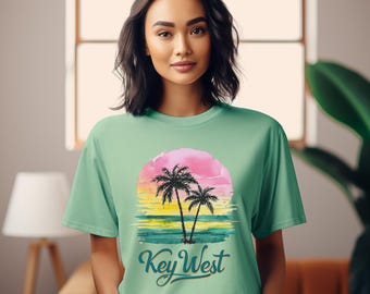 Key West T-Shirt - Retro Sunset Palm Tree Graphic Tee | Florida Beach Shirt | Vacation Souvenir Gift | Unisex Travel Shirt | Spring Break