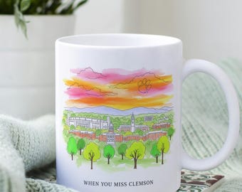 When You Miss Clemson Mug | Watercolor Skyline Coffee Cup | Clemson University Gift for Alumni & Students