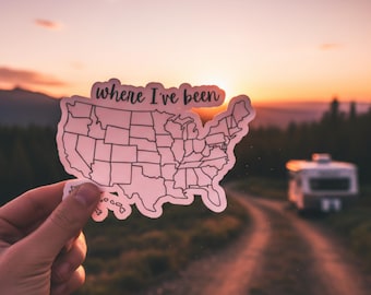 Sticker roadtripkaart VS | Where Ive Been-reistracker | Sticker camper camper | Pastelkleuromtrek | Avonturensticker voor auto of raam