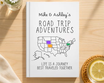 Cuaderno de aventuras de viaje por carretera personalizado / Diario de mapas de EE. UU. personalizado / Bitácora de viaje / La vida es un viaje / Regalo de viaje para parejas