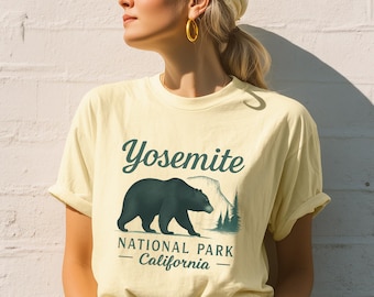 Camiseta do Parque Nacional de Yosemite | Camiseta Comfort Colors Bear | Camiseta com estampa da natureza da Califórnia | Camiseta de trilha e aventura no Parque Nacional