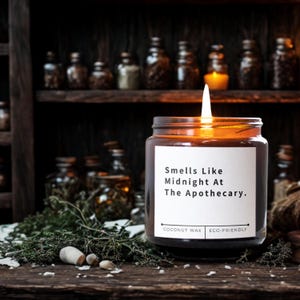Smells Like Midnight At The Apothecary Candle | Witchy Fall Candle | Dark Academia Aesthetic | Coconut Wax Jar | Herbal Gothic Home Decor