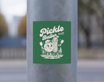 Pickle-Baller Sticker | Pickleball Mascot Vinyl Decal | Funny Pickle and Ball Sticker | Waterproof Sports Sticker for Paddle Lovers