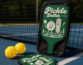 Pickleball Paddle Set with Balls & Case - Funny Retro Pickle Baller Design | 2 Player Pickleball Kit for Beginners and Pros | Picklebal Gift
