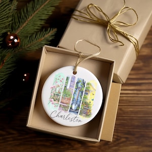 Charleston Ornament - Watercolor Rainbow Row Christmas Decor | South Carolina Travel Souvenir | Historic Downtown Charleston