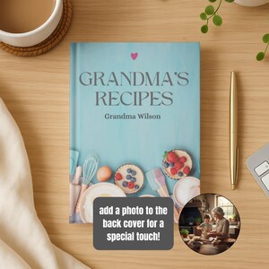 Grandmas Recipes Notebook | Customizable Recipe Journal with Lined Pages | Light Blue Baking Tools & Ingredients Design | Gift For Grandma
