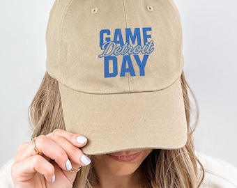 Spieltag Detroit Cap | Bestickte Baseballmütze | Detroit Sports Fan Dad Cap | Verstellbarer Team Spirit Hut