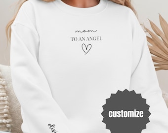 Suéter "Mãe de um Anjo" | Manga com Nome Personalizado | Presente em Memória da Mãe | Presente Personalizado para Enlutado | Moletom para Bebê Anjo