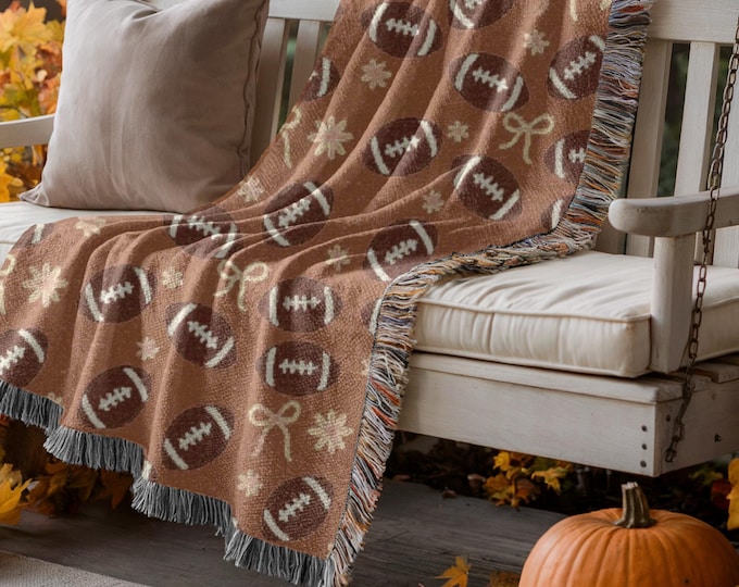 Cozy Football Throw Blanket | Woven Fall Blanket with Footballs, Bows & Snowflakes | Game Day Decor | Football Fan Gift | Autumn Blanket