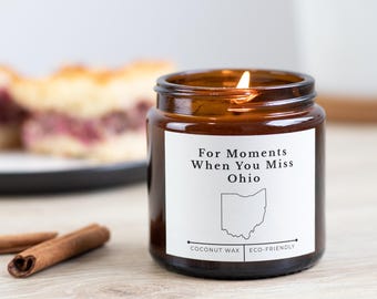 Vela para cuando extrañas Ohio / Frasco de cera de coco / Regalo de Ohio nostálgico / Vela con el contorno del estado