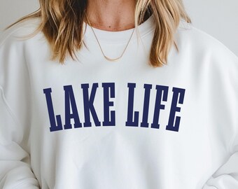 Lake Life Sweatshirt | Cozy White Pullover | Minimalist Lake Lover Gift | Summer Cabin Sweatshirt