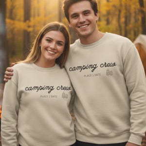 Camping Crew Custom Sweatshirt | Personalized Place & Date | Cozy Outdoor Crewneck | Camping Trip Gift | Adventure Pullover