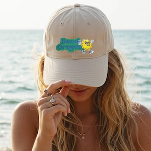 Bend Oregon Cartoon Hat | Embroidered Baseball Cap with Retro Sun Mascot | Cute Outdoor Travel Hat | PNW Gift for Nature Lovers | Lake Life