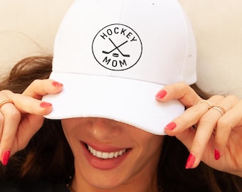Hockey Mom Hat | Embroidered Baseball Cap for Sports Moms | Adjustable Cotton Dad Hat | Ice Hockey Team Spirit Mom Gift | Minimalist Hockey