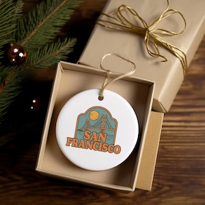San Francisco - Retro Golden Gate Christmas Ornament | California Travel Gift | SF Souvenir Tree Decor | Vintage City Keepsake