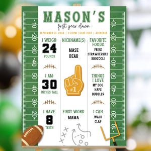 Poster per il primo anno di vita, traguardo del primo compleanno / Tema football / Modificabile 16x20 o 18x24
