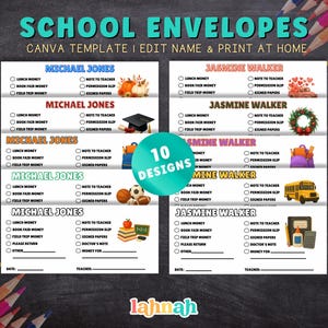 Custom School Money Envelope Template - Editable Printable Canva Design for Parents, Teachers, Field Trips, Lunch Money & More