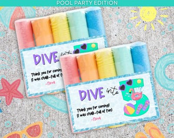 Dive Into Five Pool Party Chalk Favors: Custom Birthday Gift