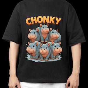 Chonky Hippos T-Shirt : Cute Cartoon Chunky Hippo Graphic Tee for Animal Lovers