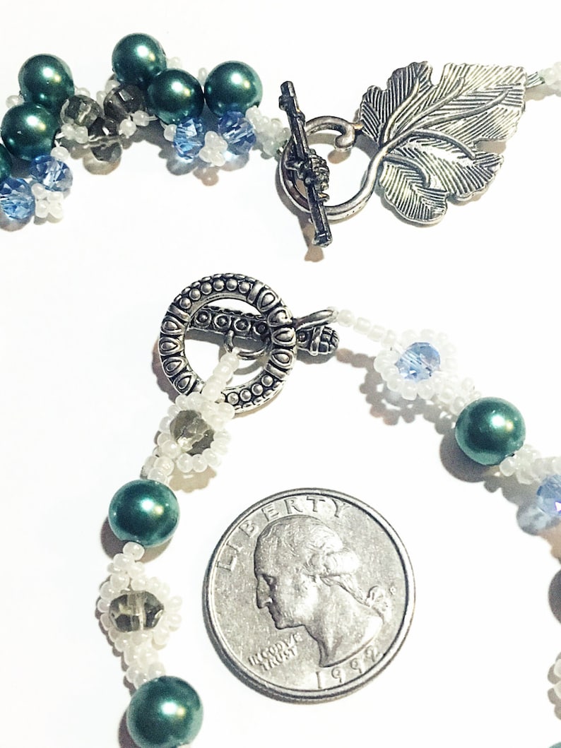 Pearl Necklace Teal Bead Woven Necklace and Bracelet Gifts for Her Blue Necklace Teal Pearl Necklace Set