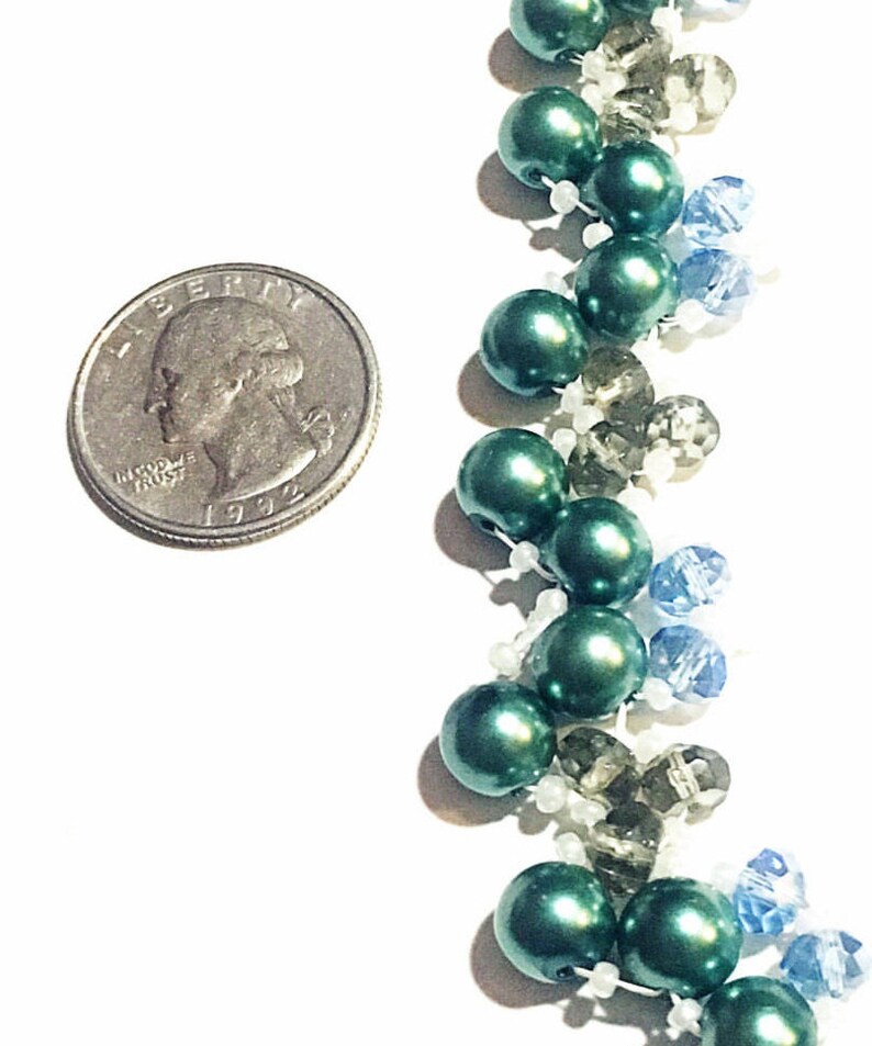 Pearl Necklace Teal Bead Woven Necklace and Bracelet Gifts for Her Blue Necklace Teal Pearl Necklace Set