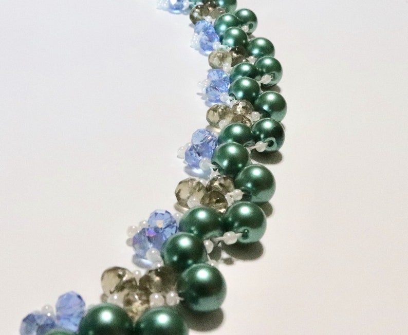 Pearl Necklace Teal Bead Woven Necklace and Bracelet Gifts for Her Blue Necklace Teal Pearl Necklace Set
