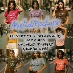 Gildan 5000 T-shirt Mockup Bundle, Y2K Lifestyle Mock Up shirt, Instagram Aesthetic Model Tee Template, Realistic Pinterest Mockups