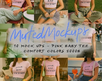 Gildan 5000B Baby Tee Mockup Bundle, Y2K Lifestyle Shirt Mock Up, Instagram Aesthetic Model T-Shirt Template, Realistic Pinterest Mock Ups