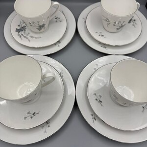 Set da caffè vintage Seltmann Weiden, motivo floreale grigio, finiture in argento, stile moderno di metà secolo