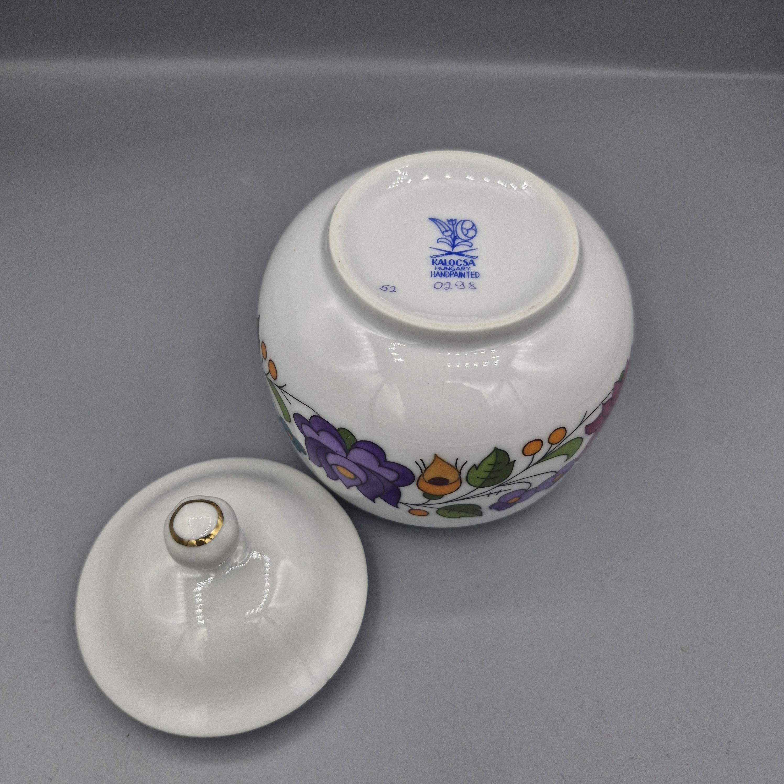 Vintage Kalocsa Hungary Hand Painted Porcelain Sugar Bowl With Lid