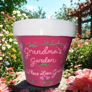 Grandma’s Garden Where Love Grows – Personalized Flower Pot with Grandkids’ Names | Hand Painted Clay Pot | Custom Family Gift